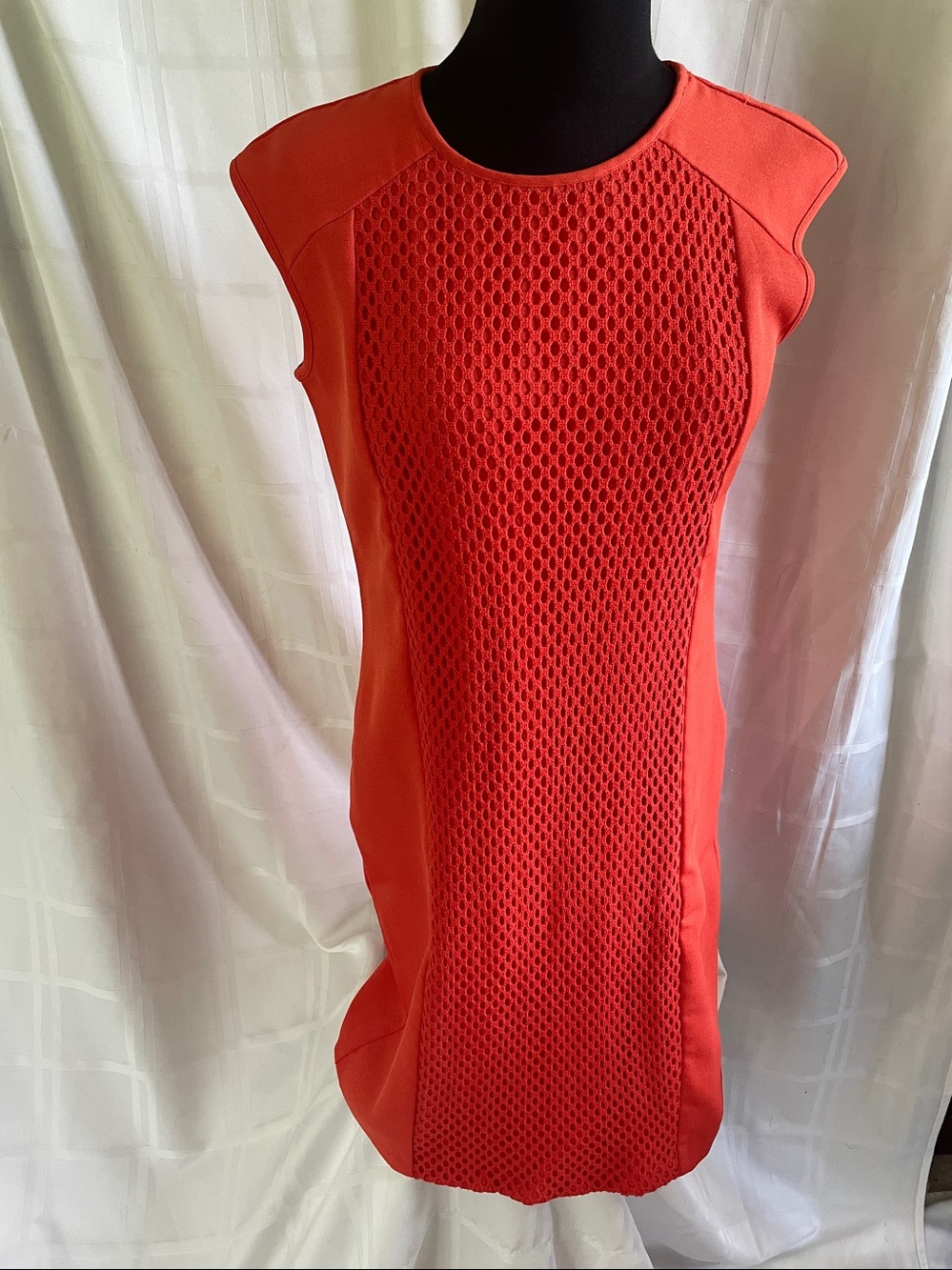 DR Collections Vibrant Orange Mesh Dress, Size 4